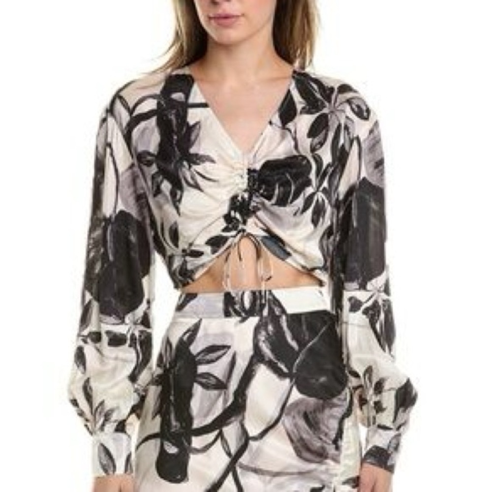 AllSaints Carla Jackie Ruched Crop Top – Ecru White & Black, Size 4, NWT
